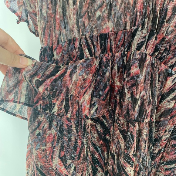 IRO NWT Buoux Metallic Print Ruffle V Neck Mini A Line Dress Black Fushia 38 New - Picture 5 of 11